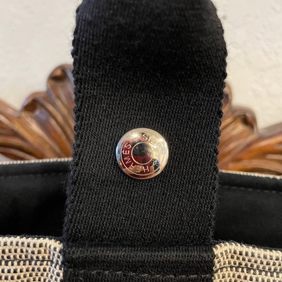 Hermès Canvas Toile Saxo Carry Sack Bag Grey Black Tote - Picture 7 of 14